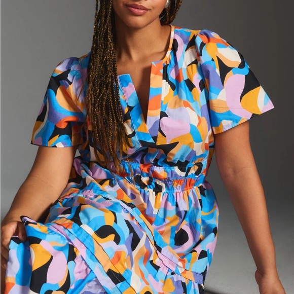 Anthropologie Somerset Tiered Maxi Dress Abstract Orange Print Women’s XLP - Picture 2 of 11